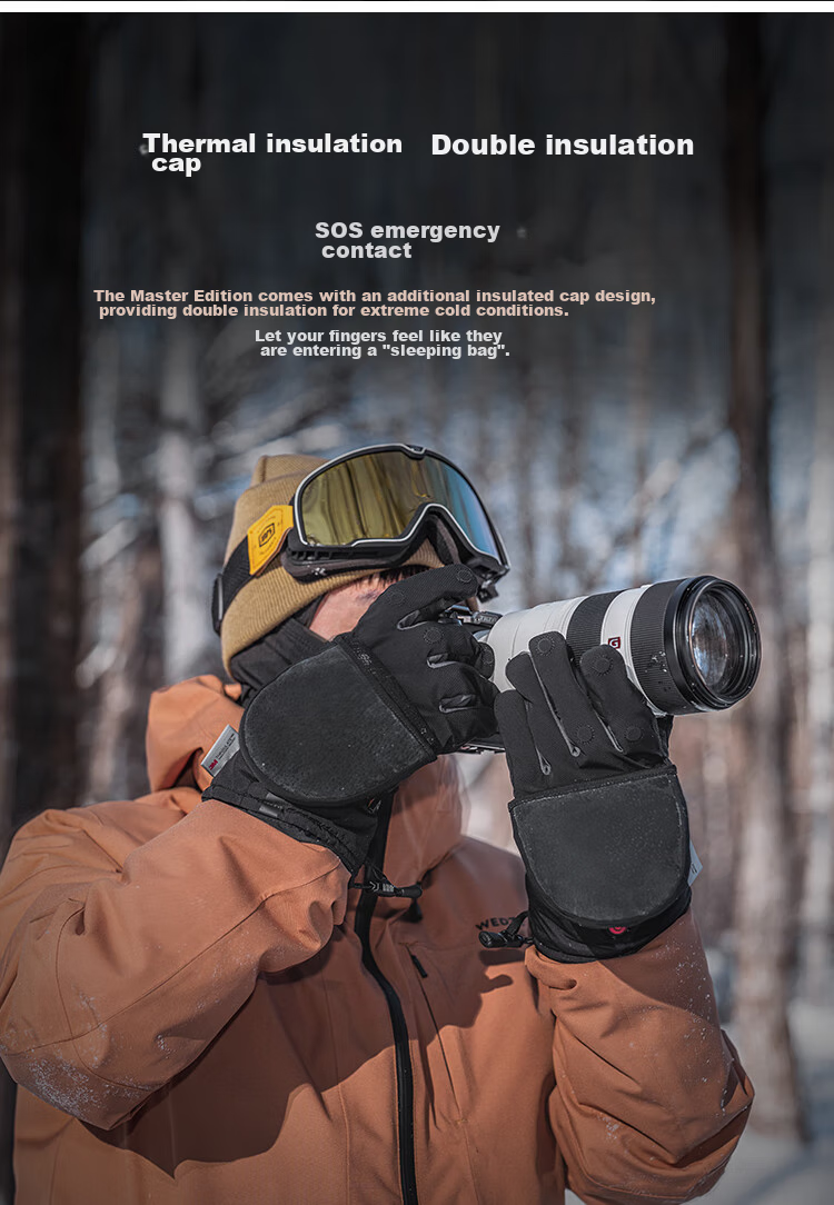PGYTECH Photography Gloves, Dandelion Warm Cycling Gloves, Finger-Exposing Touchscreen Compatible, Fleece-Lined, Cold-Resistant Graphene Heating, Windproof And Waterproof, Autumn And Winter Outdoor Ski Gloves, Master Edition L Size 9