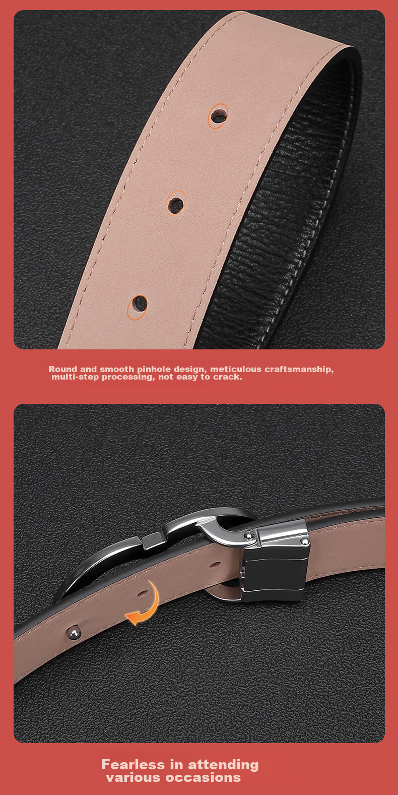 ELLE HOMME Business Men's Leather Belt, Top-Grain Cowhide Buckle Waistband, Hollow Buckle Trouser Belt, Birthday Gift for Boyfriend 6