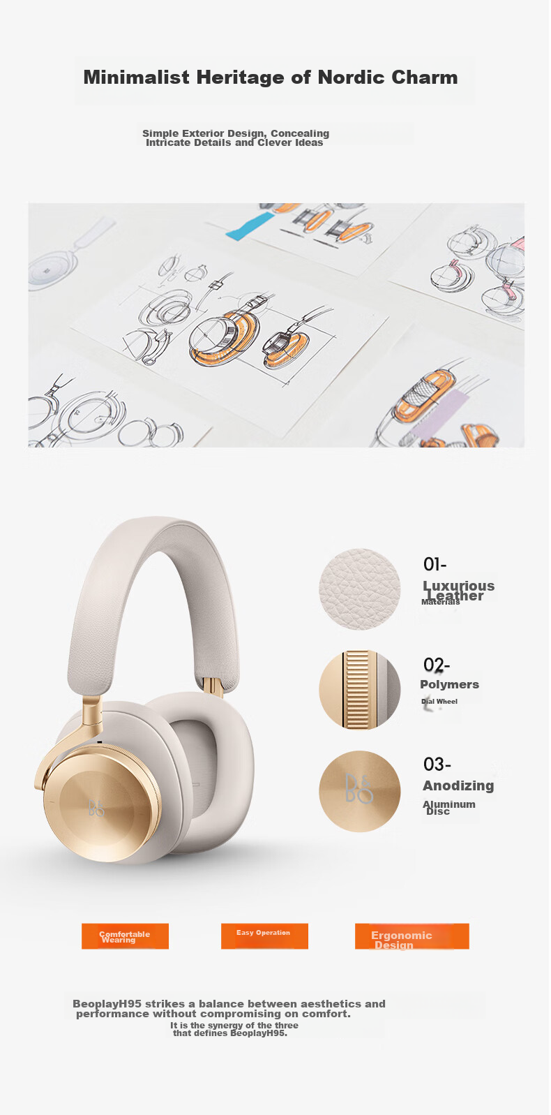 B&O Beoplay H95 Wireless Bluetooth Headphones, Over-Ear Active Noise Cancelling Earphones, B&O Gaming Headset, Gold Color, Mid-Autumn Festival Gift [Gong Jun Endorsed] 7