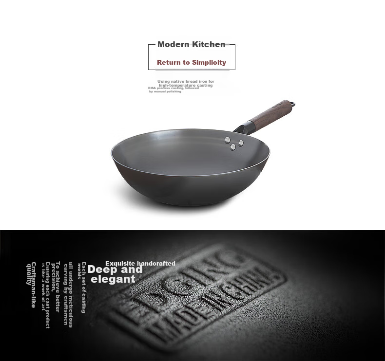 Dianjiang Cast Iron Round Bottom Wok, 32cm Traditional Cast Iron Pan, Household Cooking Pan, 32cm, Non-Coated, Lightweight, Rust-Resistant 12