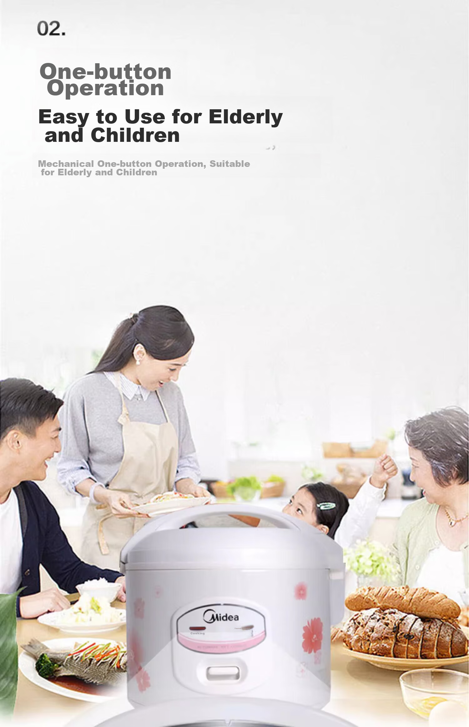 Midea Rice Cooker, Home 3L Mechanical Type, Cast Heating Plate, Simple Easy-To for Elderly, Black Crystal Inner Pot, Mini Rice Cooker MB-YJ308J 6