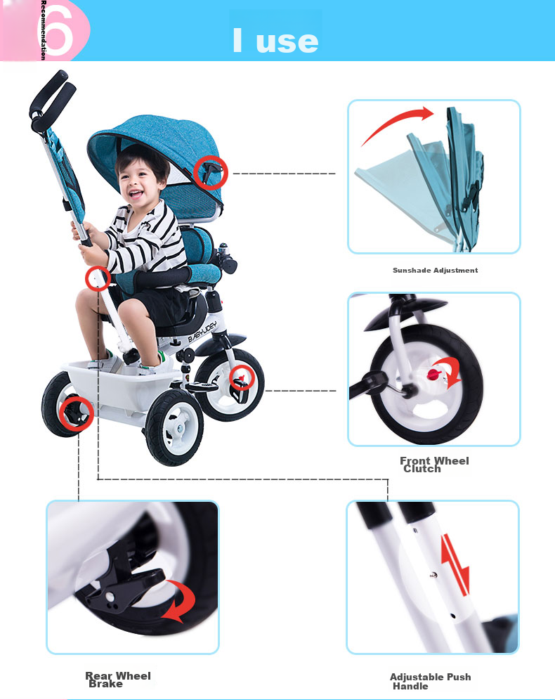 BABYJOEY Children's Tricycle Pedal Bike Stroller for Ages 1-3 Baby Bicycle Kids' Bike, Fairy Blue Baby Gift 6