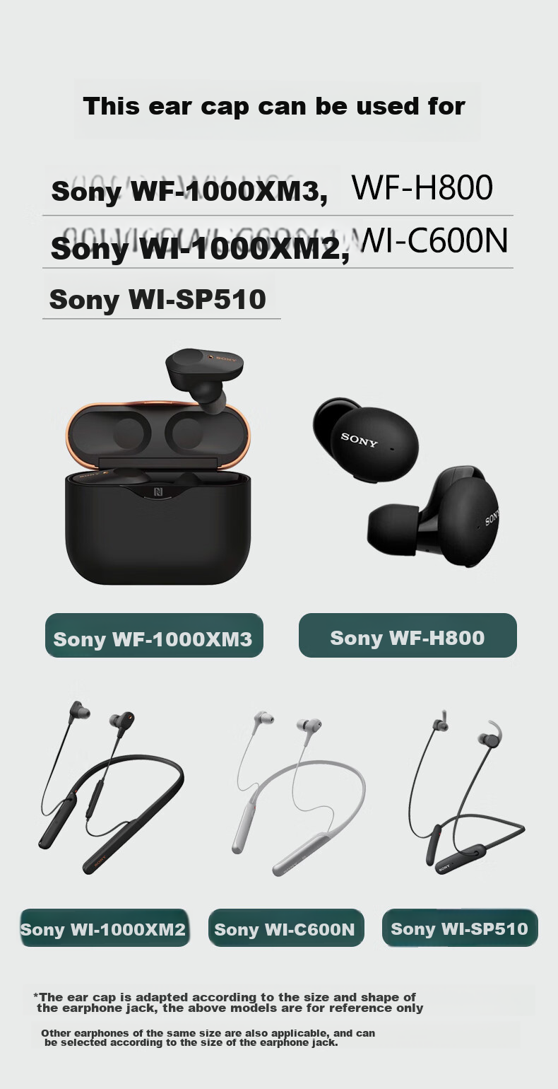 Masentek Ear Tips And Eartips for Sony WF-1000XM3/H800/WI Bluetooth Headphones, Silicone, Gray 1