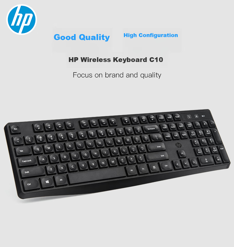 HP Wireless Keyboard, Office Keyboard with 104 Keys, Wear-Resistant, Splash-Proof, Ergonomic Water Drop Keycaps, Comfortable Feel, Efficient Office And Gaming Keyboard C10 Black 1
