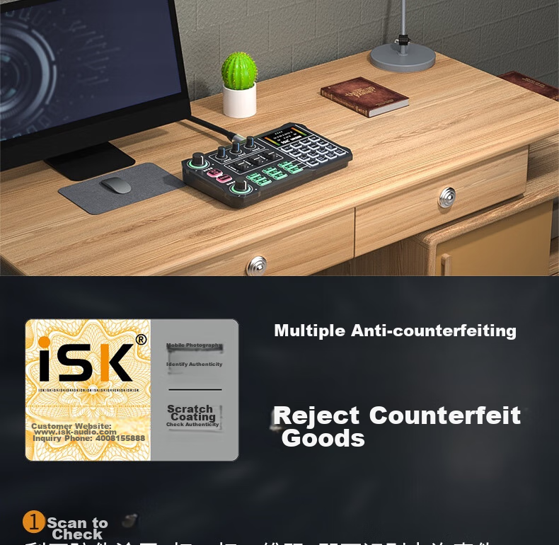 ISK UK500 Live Streaming Sound Card with Built-In 48V Power Supply, Compatible with Mobile Phones, Computers, Speakers, Internet Celebrities, Live Streaming, Douyin, Karaoke, And Recording Sound Cards, Plug And Play, Includes Universal OTG Cable 15