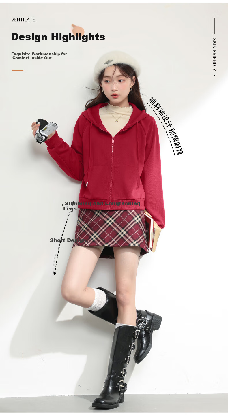 MJ STYLE Short Hoodie Cardigan Jacket for Women, Spring 2026, Raglan Sleeve Design, Petite Casual Versatile Long-Sleeve Top 3