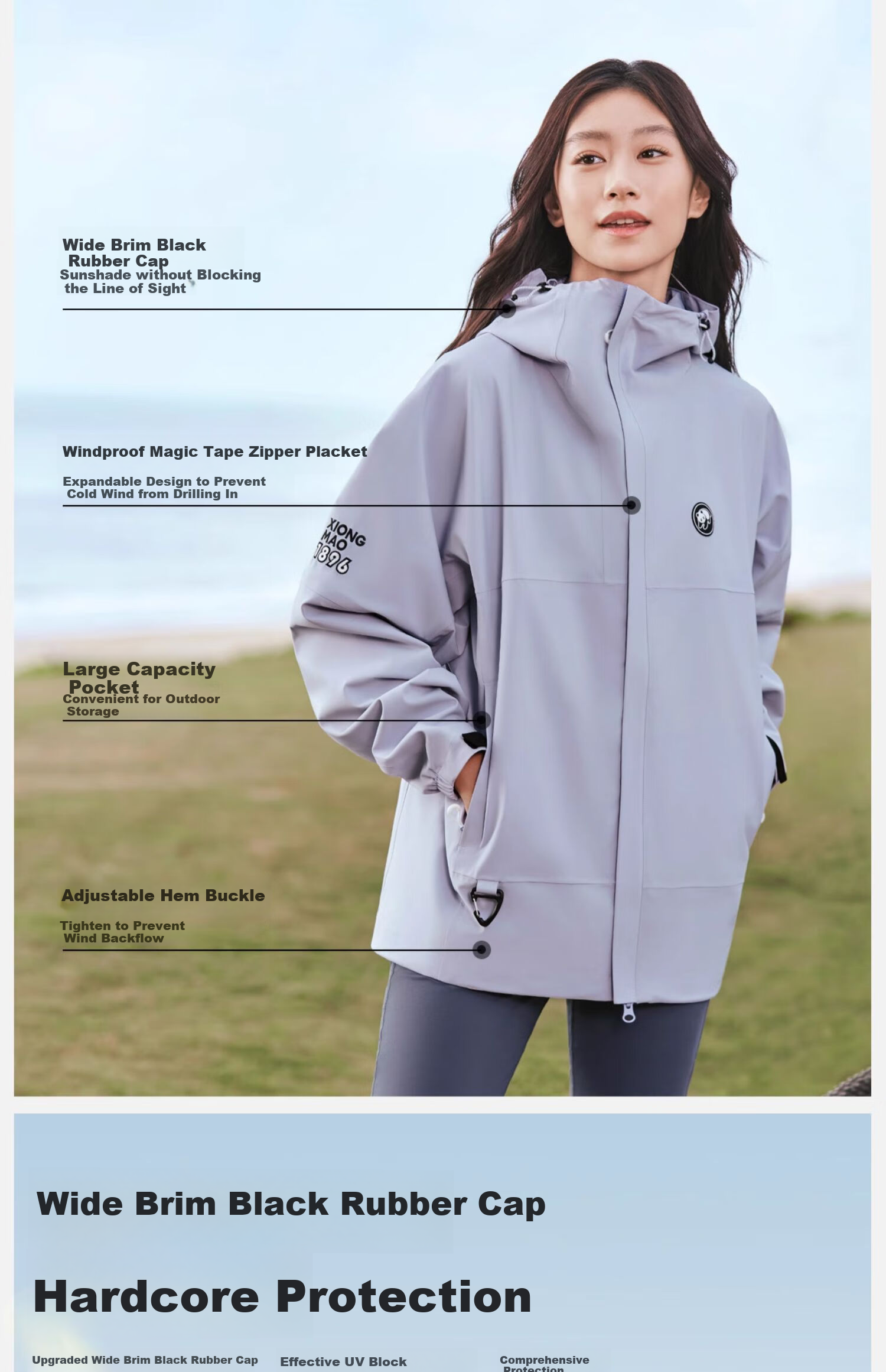 CAMEL Single-Layer Windbreaker Jacket for Men And Women, Waterproof Coat A46169, Lavender Color, Size L 8