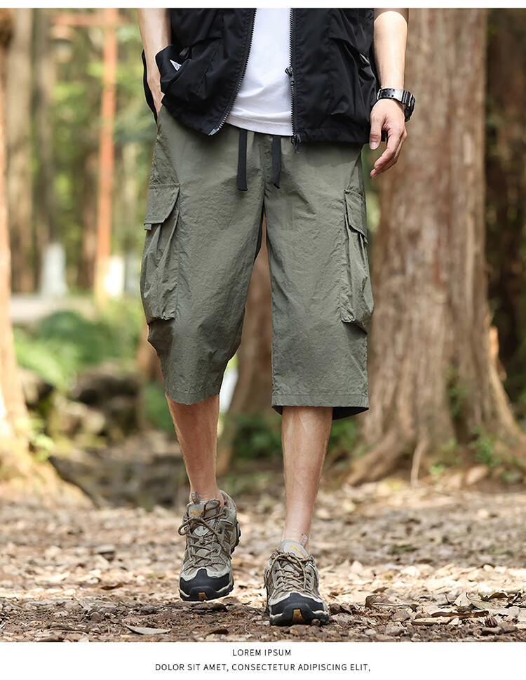 VANCAMEL Men's Shorts, Summer Lightweight Ice Silk Quick-Dry Capri Pants, Outdoor Loose Breathable Sports Trousers, Black, XL 6