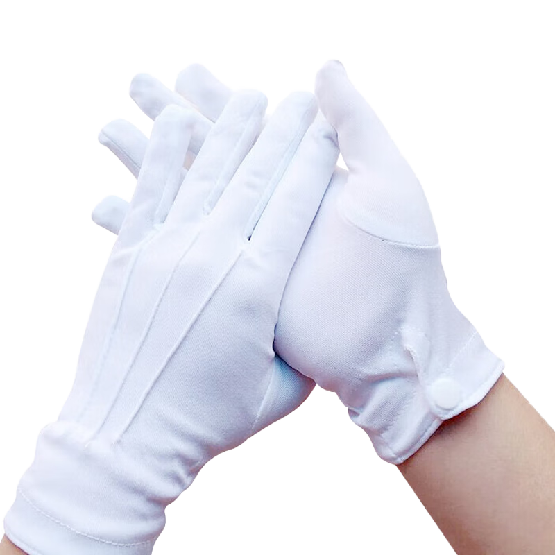 Houchuang Etiquette Gloves [Jingpei] White Cotton Gloves with Three Strands, White Gloves with Buckle Three Strands/10 Pairs