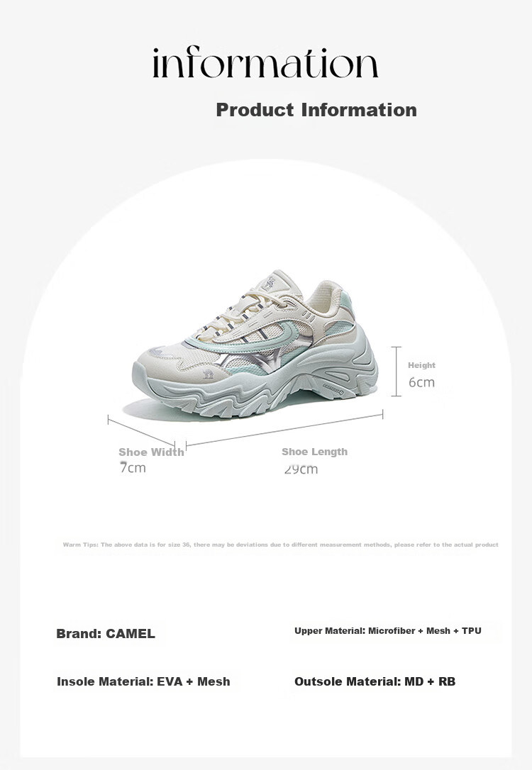 CAMEL [Yunyi] Outdoor Hiking Shoes Fashionable Versatile Thick Sole Height Increasing Non-Slip Casual Dad Shoes F25B397044 17