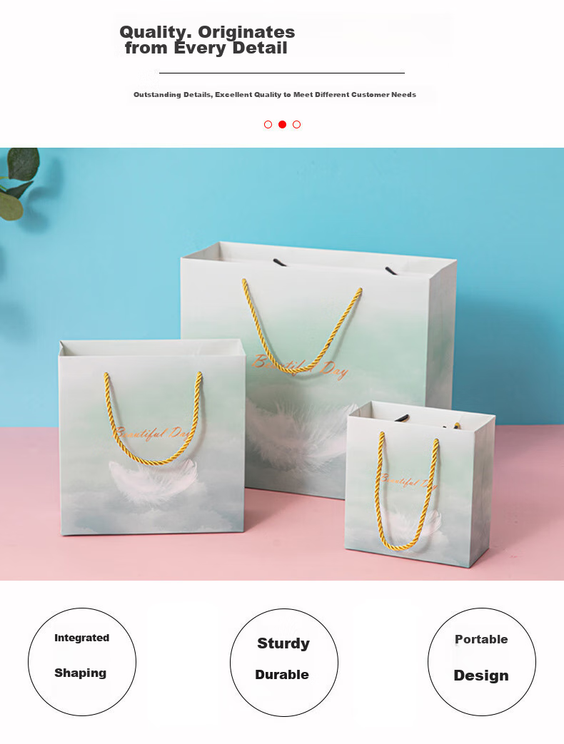 Ouliwen Gift Bags, Small And Large Paper Bags for Gifts, Birthday Handbags, Children's Gift Bags, High-End Exquisite Packaging Bags, 20x8x20cm, Pink Leaves, Pack of 5 2