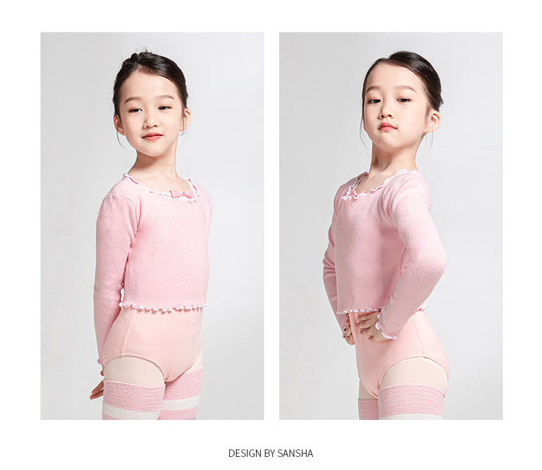 Sansha Children's Knitted Top, Ruffle Long-Sleeve Dance Sweater, Autumn And Winter Warm, Light Purple, S-M 9