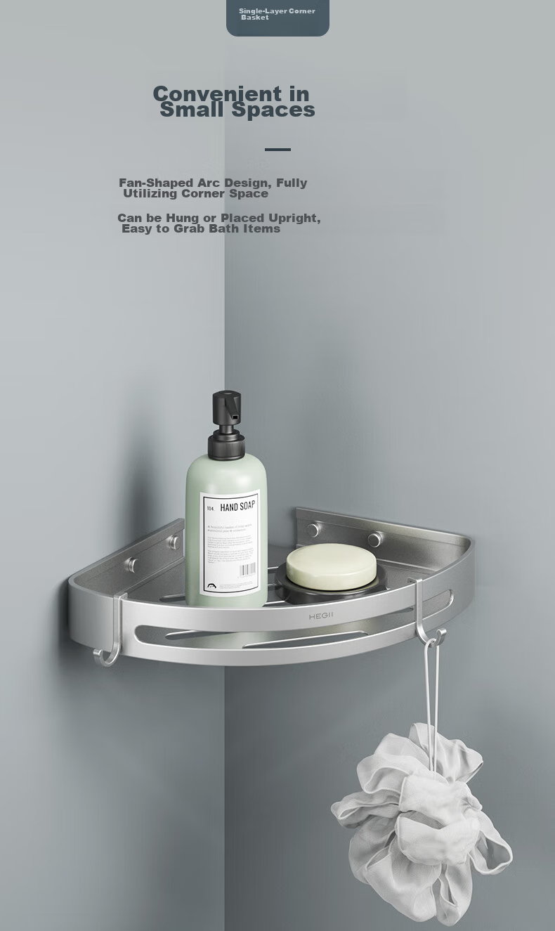 HEGII Towel Rack, Bathroom Storage Shelf, Space Aluminum, No Drilling Required, Double-Rod Hook Towel Rack HMP921-02 9