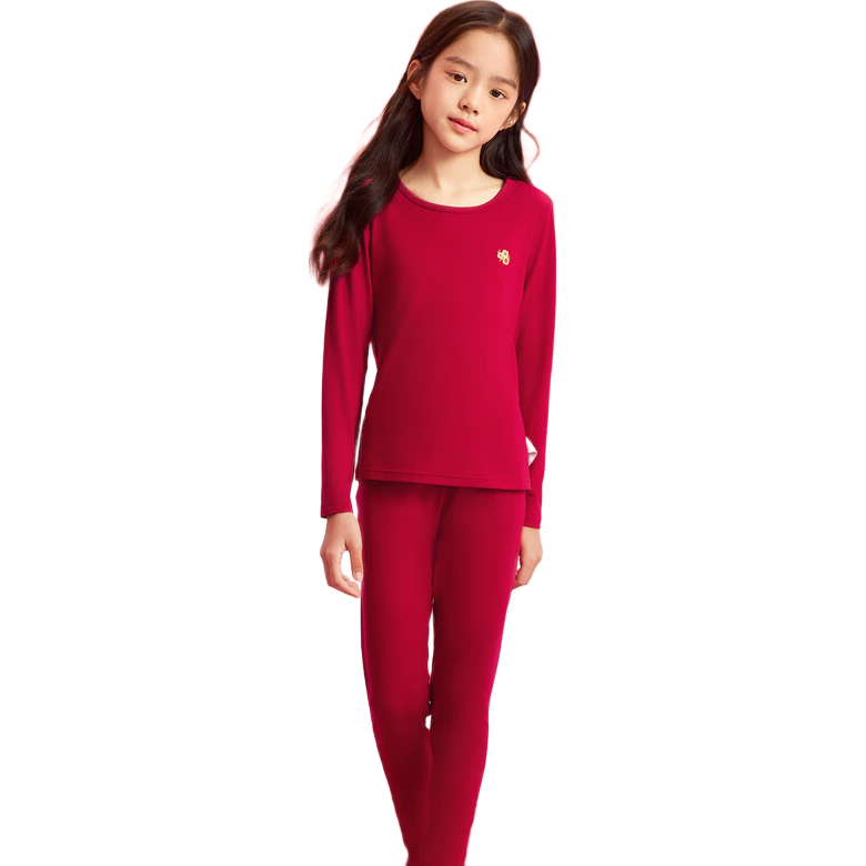 BALABALA Children's Thermal Underwear Set, Snake Year Girls' Autumn Clothes And Pants, Zodiac Year Red Pajamas, Trendy, 209125169003