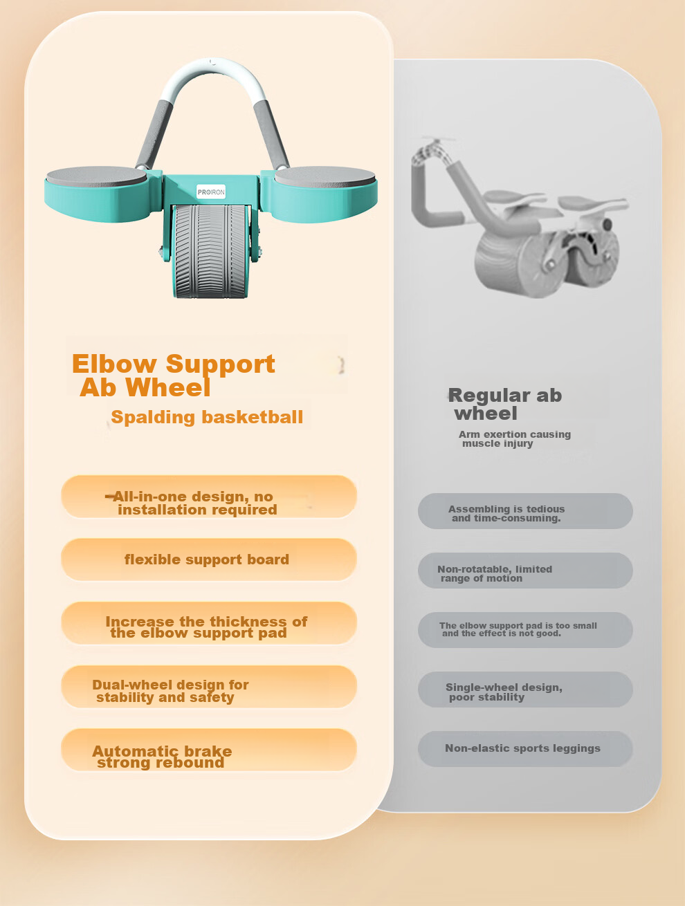PROIRON Puli'ai Ab Wheel with Automatic Rebound Elbow Support, Dual Wheel Ab Roller, Plank Support Abdominal Muscle Wheel, Elegant Blue 5