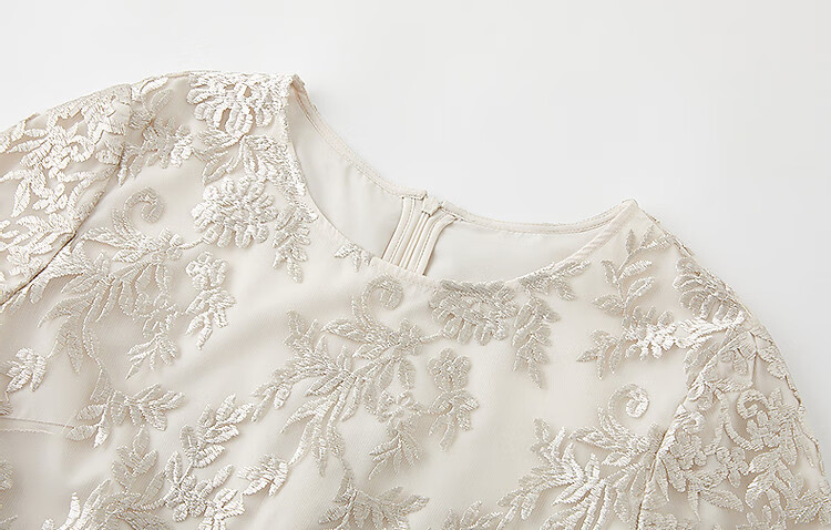 Demana French Charmer Summer Glossy Delicate Lace Embroidered Jacquard Short Sleeve Straight Mid-Length Women's Dress 11