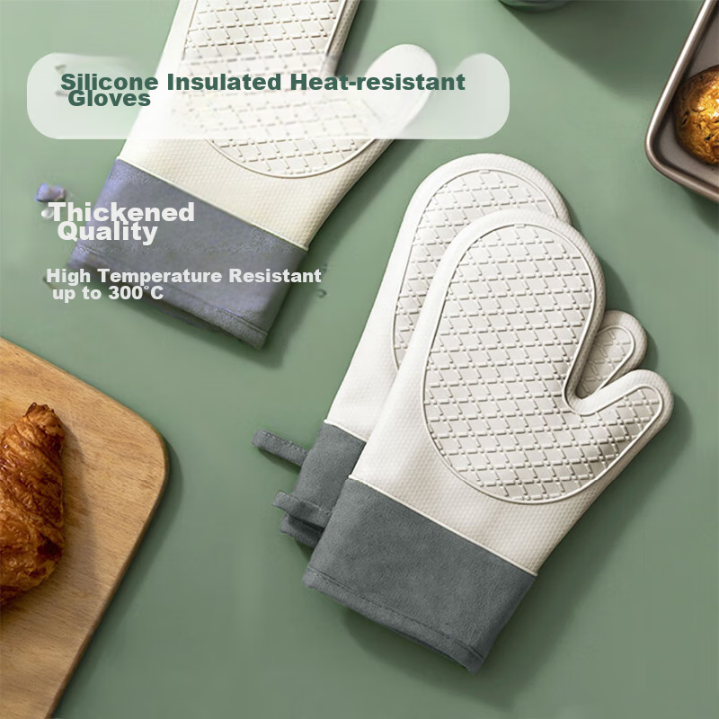 Jekero Heat-Resistant Gloves, Insulated Thick Silicone Kitchen Oven-Specific Baking Heat-Resistant Gloves, White, One Pair