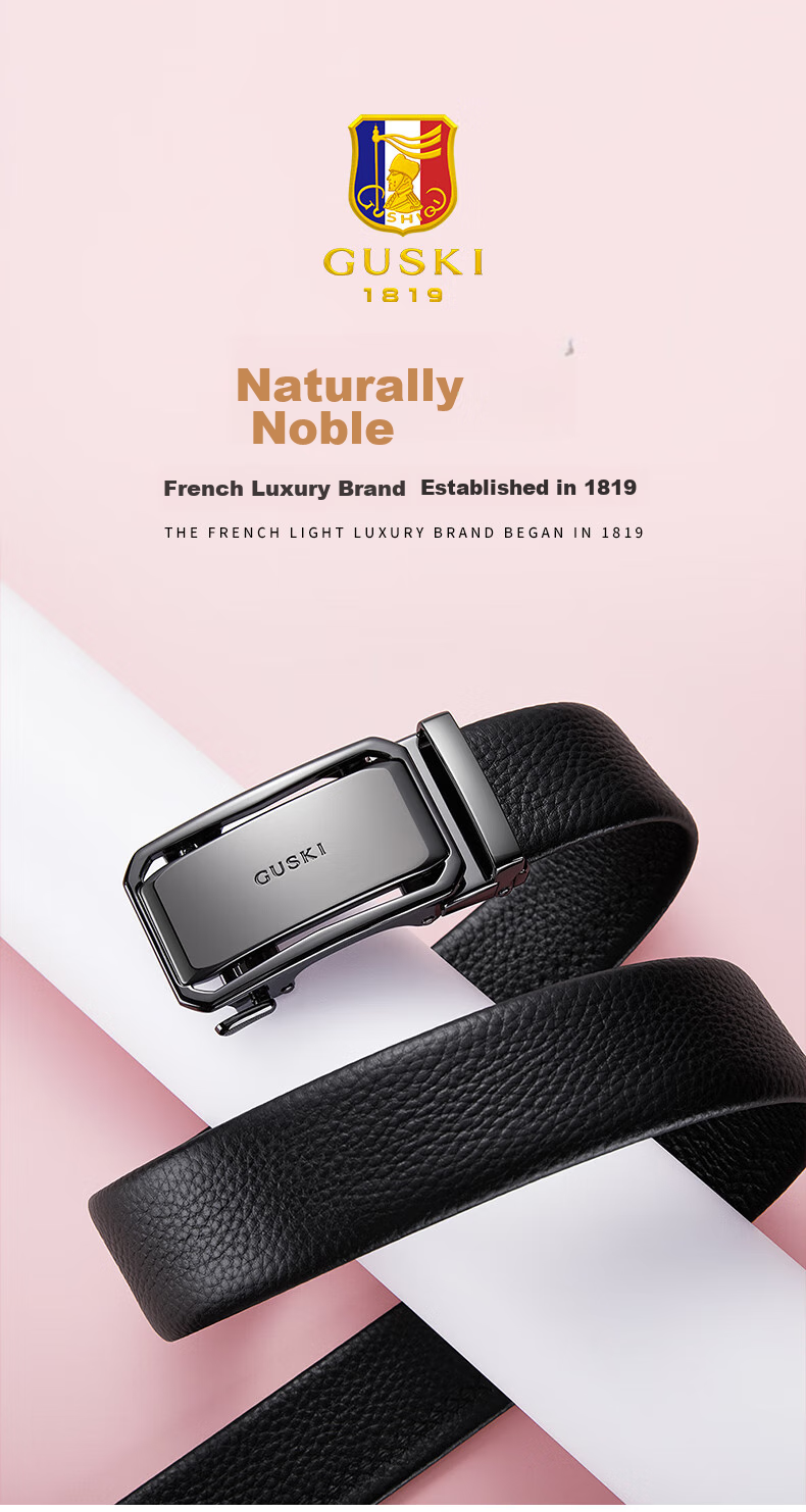 GUSKI Brand Men's Leather Belt with Automatic Buckle, Waist Belt, Gift Box, Birthday Present for Boyfriend Or Husband 1
