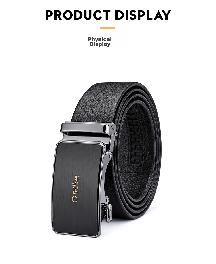 Goldlion Men's Automatic Buckle Belt, Business Waistband Gift Box, Top-Grain Leather Fashion Trouser Belt, Birthday Gift 14