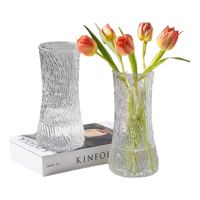 Jidukongjian Glass Vase, Nordic Style, Living Room Table Decoration, Transparent Hydroponic Flower Pot, Large Tree Bark Desig