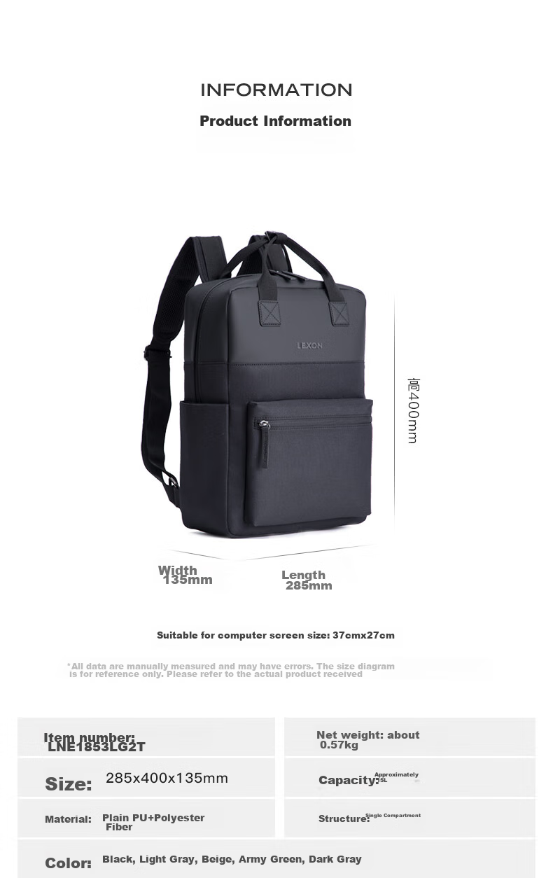 LEXON Casual Laptop Backpack, 15-Inch Notebook Backpack for Men And Women, Outdoor Travel Couple Patchwork Backpack, Dark Gray 3