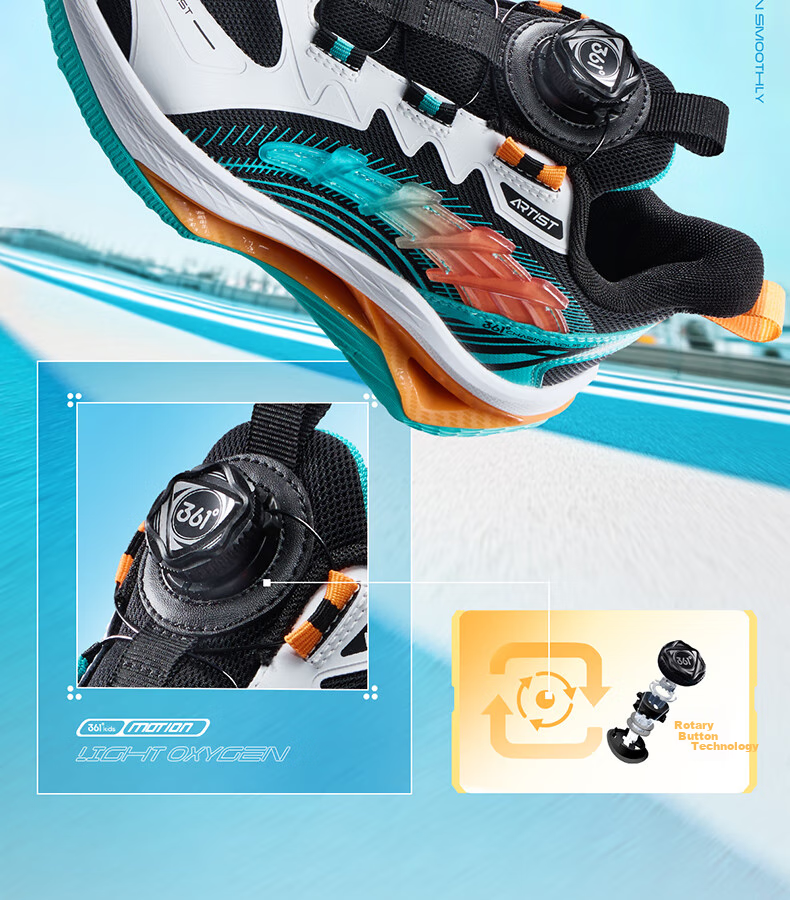 361° Qingyang | Children's Running Shoes, Spring 2025, Boys And Girls, Big Kids, Rotary Buckle, Lightweight Cushioning, Jogging Sneakers, Black, Size 40 13