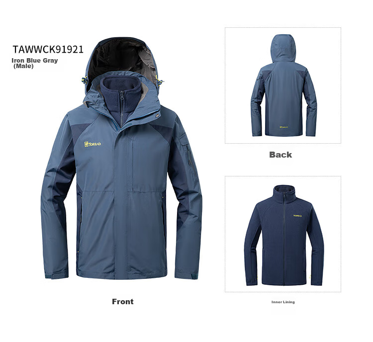 TOREAD Women's Outdoor Three-In Fleece Jacket, Detachable Two-Piece Set, Windproof, Warm Mountaineering Suit, Cold-Resistant Coat 51