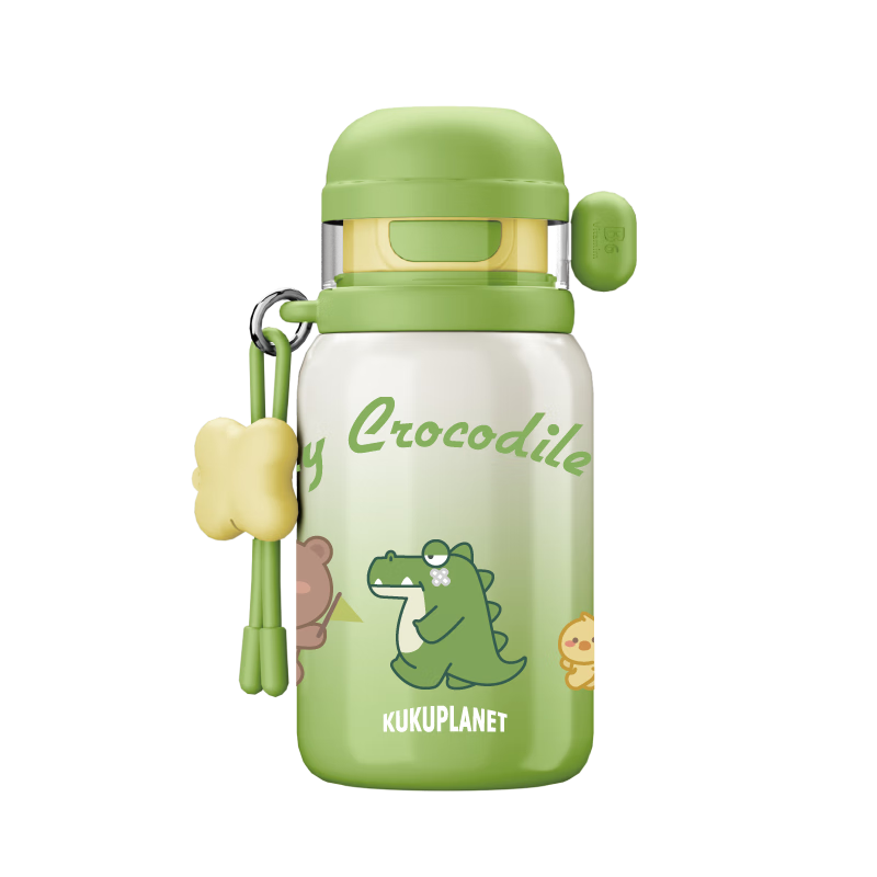 JD Original Children's Insulated Cup, 316 Stainless Steel Double-Lid Three-Drinking Cup for Boys And Girls Students with Straw Water Bottle, 550ml Gree