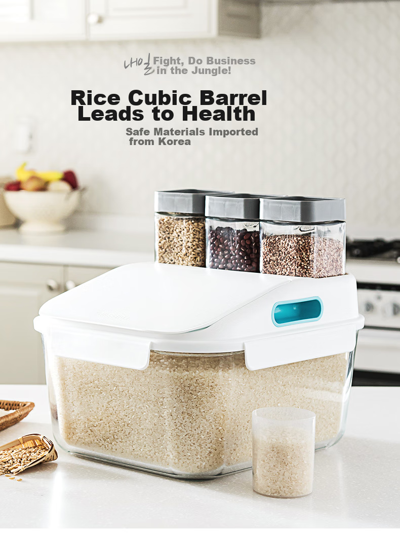 GLASSLOCK Rice Container with Insect-Proof Glass Lid, Kitchen Sealed Glass Storage Bin for Grains And Cereals, Large Capacity Moisture-Proof Rice Bucket 3.7L 1
