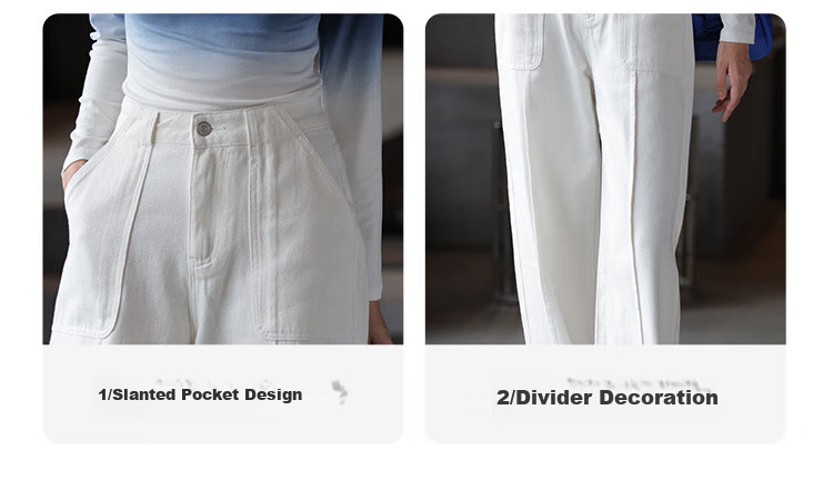 Dme Old Money Style Wide-Leg Spring Casual High-Waisted Slimming Straight-Leg Jeans for Women, Off-White, Size L 4