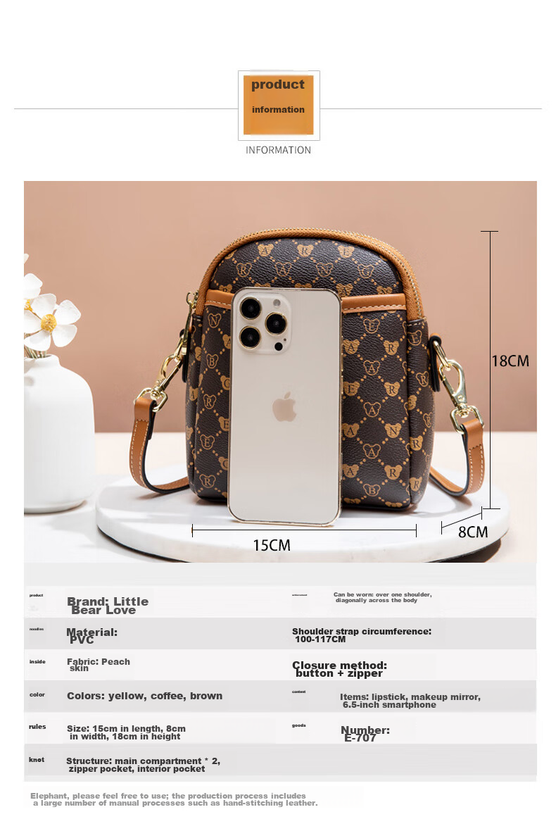 Xiaoxiongyilian Shoulder Crossbody Mini Bag for Women, Phone Pouch, Fashionable Versatile Mini Handbag, Printed Bucket Bag, Valentine's Day Gift 6