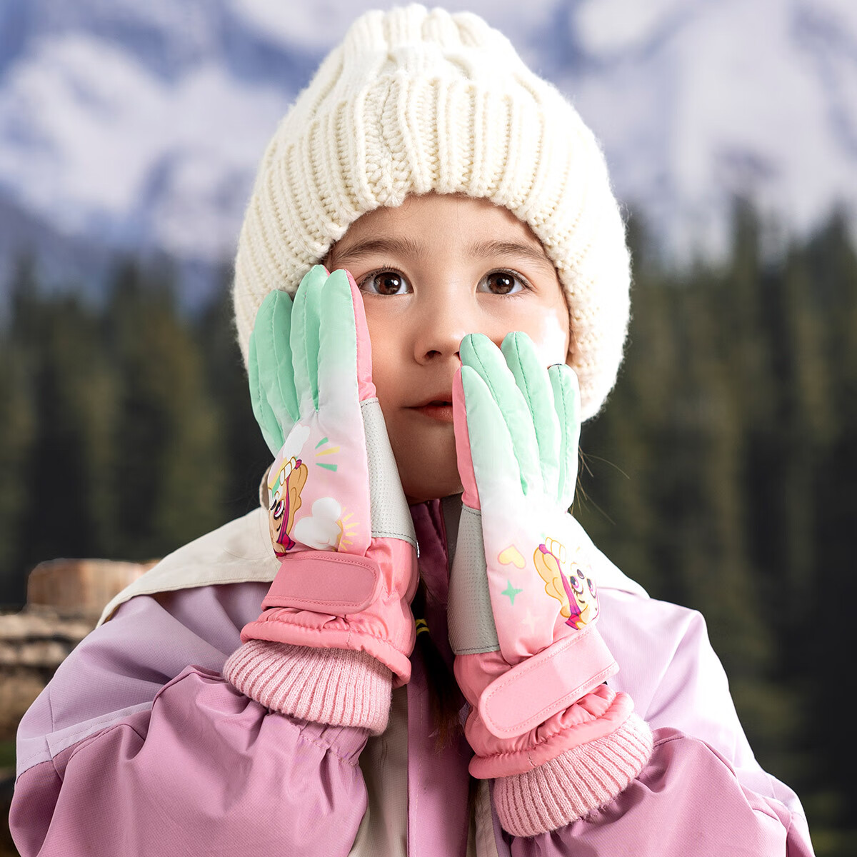 PAW PATROL Kids Five-Finger Ski Gloves Fleece Lined Windproof Warm Snow Play Gloves for Boys and Girls Pink