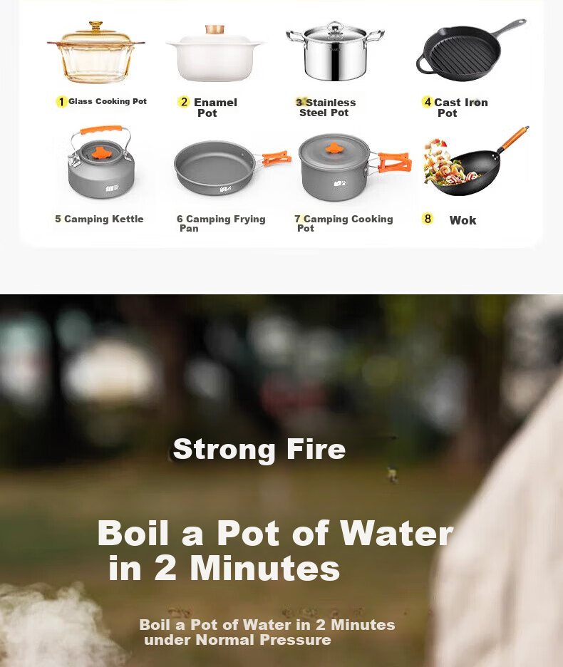 TAN XIAN ZHE Portable Camping Stove Set with Cassette Magnetic Burner, Gas Stove And Cookware 7