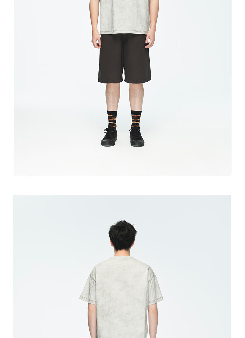 Heishenhua Tie-dye T-shirt Light Beige Size L Heishenhua Wukong Official Merchandise Clothing Men's and Women's Printed Casual Loose Round Neck Full Cotto 2