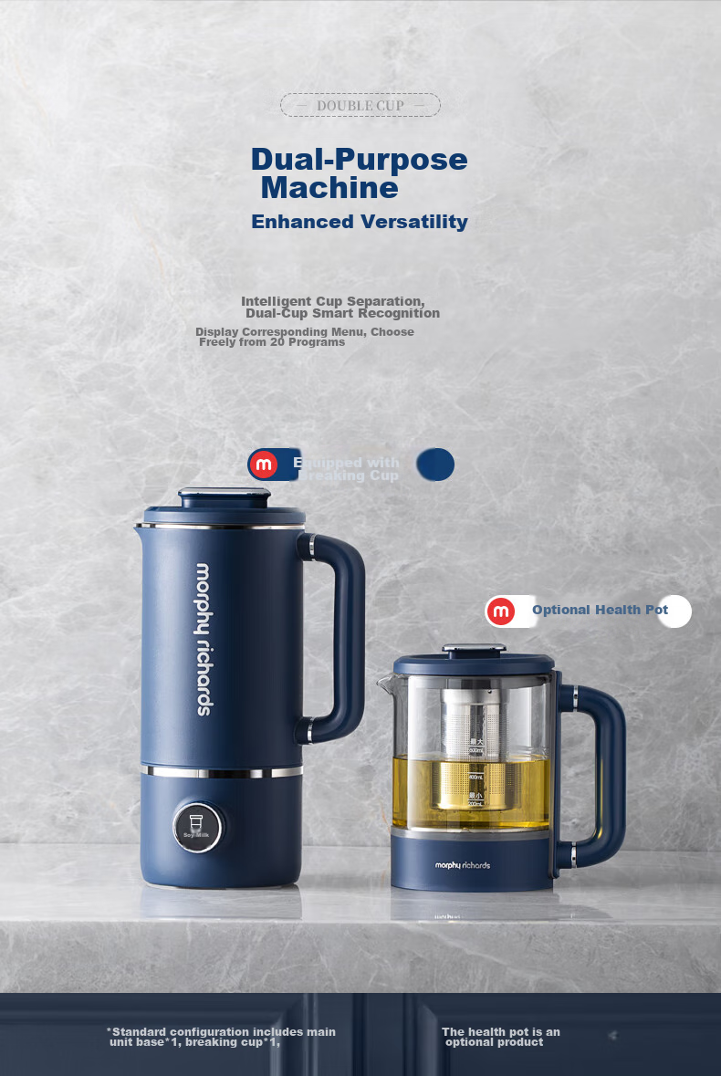 Morphyrichards High-Speed Blender Soy Milk Maker for Home Use, 1L Large Capacity, Quiet Operation, Multi-Grain, No Cooking Required, for 1-3 People, Smooth Texture, Filter-Free, Programmable, Baby Food Supplement, Multifunctional Food Processor MR8203 White 4