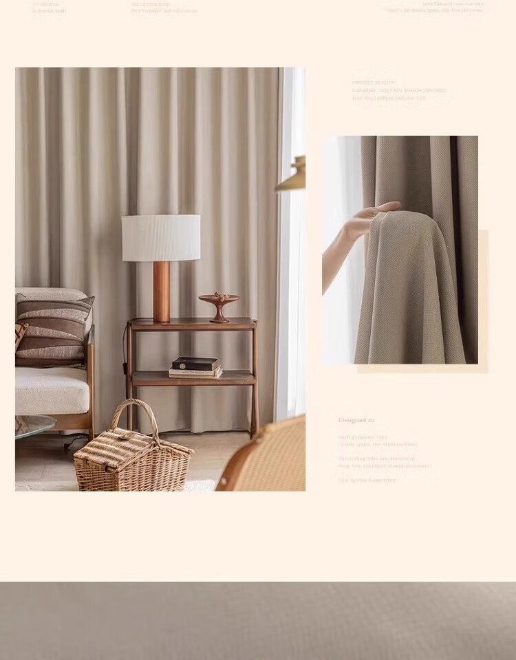 Ali Cotton Linen Cream-Colored Curtains, Japanese Style for Living Room And Bedroom, High Light-Blocking, Heat-Insulating, Sun-Protective, with Hooks, Width 2.0 Meters * Height 2.2 Meters 16