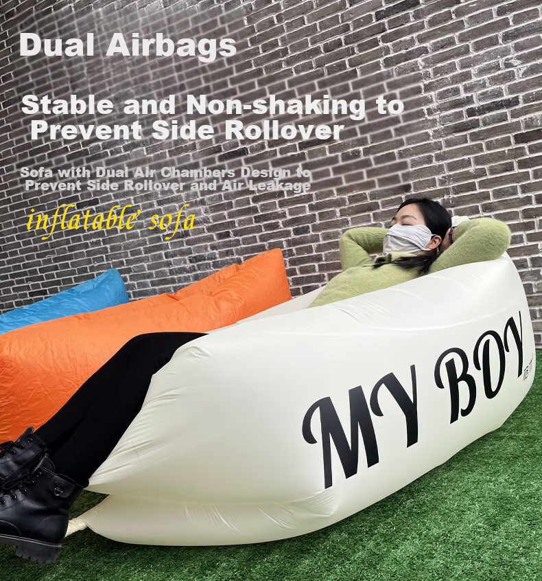Geshu Outdoor Inflatable Sofa, Music Festival Camping Equipment, Concert Lazy Sofa Bed, Printed Inflatable Lounge Chair, Rice Color 8