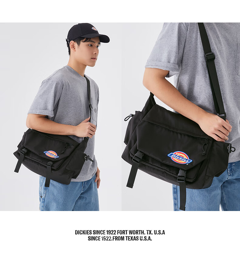 Dickies Men's Shoulder Bag, Large Capacity Casual Backpack, Lightweight Canvas Bag for College Students, Multifunctional Crossbody Bag with Shoulder Strap 18