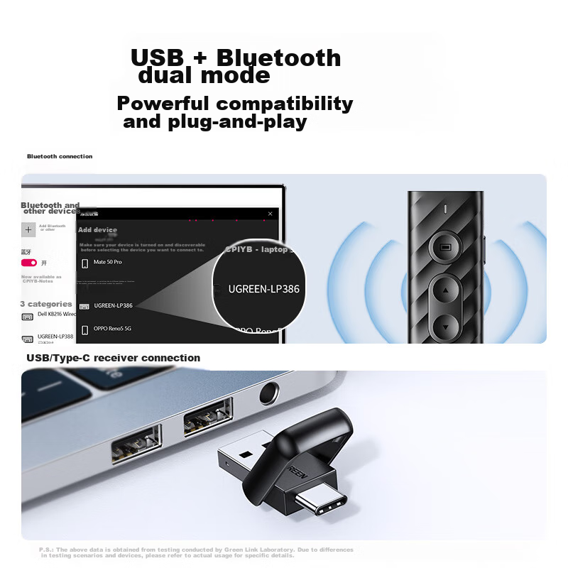 UGREEN Laser PPT Presentation Remote for Teachers, Bluetooth Connected Conference Speaker Remote Control Pen, Rechargeable Wireless Presenter for Projector Screen 20470