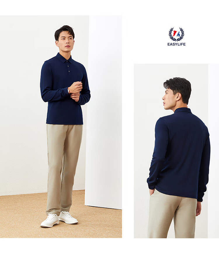 Goldlion GY [Contains Wool] Men's Long-Sleeve Polo Shirt, Spring And Autumn Men's Clothing, Soft Seamless Top, Black, 2XL 2