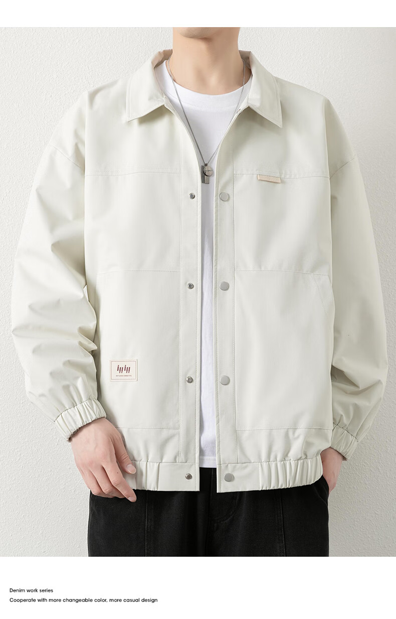 Dingfengbaoluo Men's Jacket, Summer Casual Versatile Lapel Loose Trendy Workwear Retro Coat, 2303 Khaki Color M 11