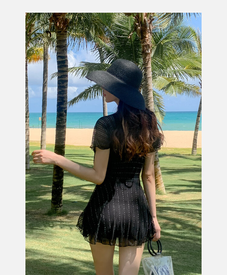 DK Women's Swimsuit, 2026 New Style, Hot Spring Sexy Push-Up Conservative Tummy-Covering Slimming One-Piece Dress, Black, L 20
