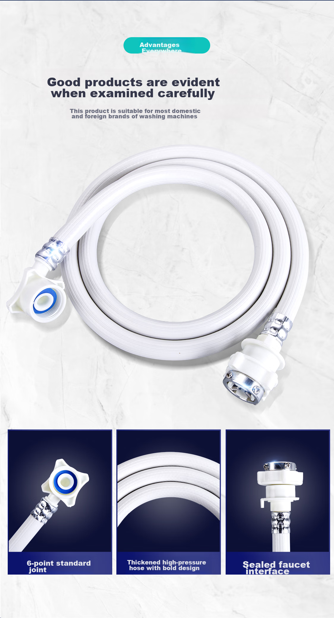 Beishi Washing Machine Inlet Hose, Thickened Universal Drum And Impeller Washing Machine Inlet Hose, Extended Water Inlet Pipe, Water Supply Extension Hose Connector Accessories, White 5 Meters 4