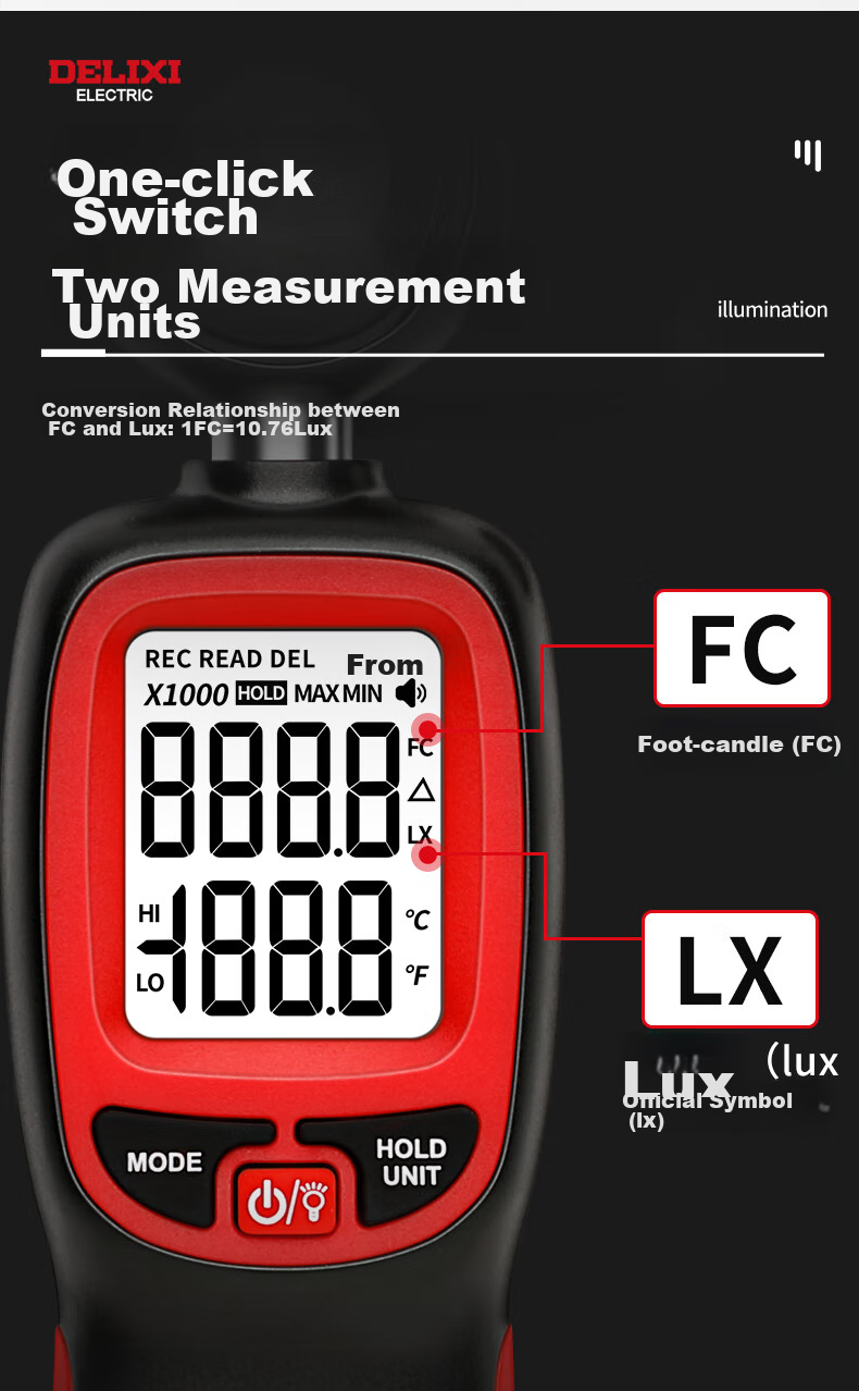 DELIXI ELECTRIC Illuminance Meter, Light Measurement Instrument, High-Precision Luminous Flux Tester, Brightness Meter, Light Meter, Measuring Instrument, Separate Type 6