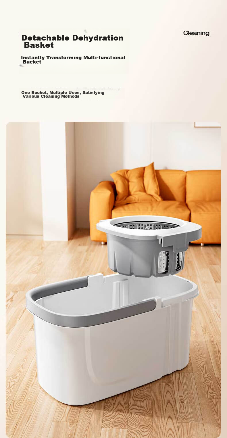Wuyuehua Rotating Mop, 2 Cloth Set for Home Use, No-Hand Cleaning, 2026 Mop with Bucket, Complete Set Including Absorbent Floor Cloth 6