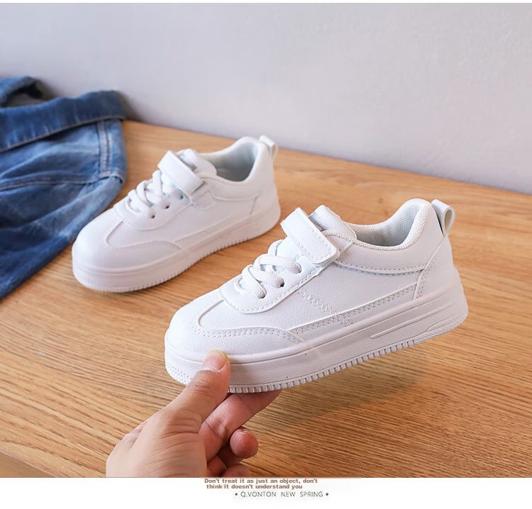Warrior Children's White Sneakers with Velcro, Boys And Girls Casual Sports Shoes TH17-007 White Size 28 8