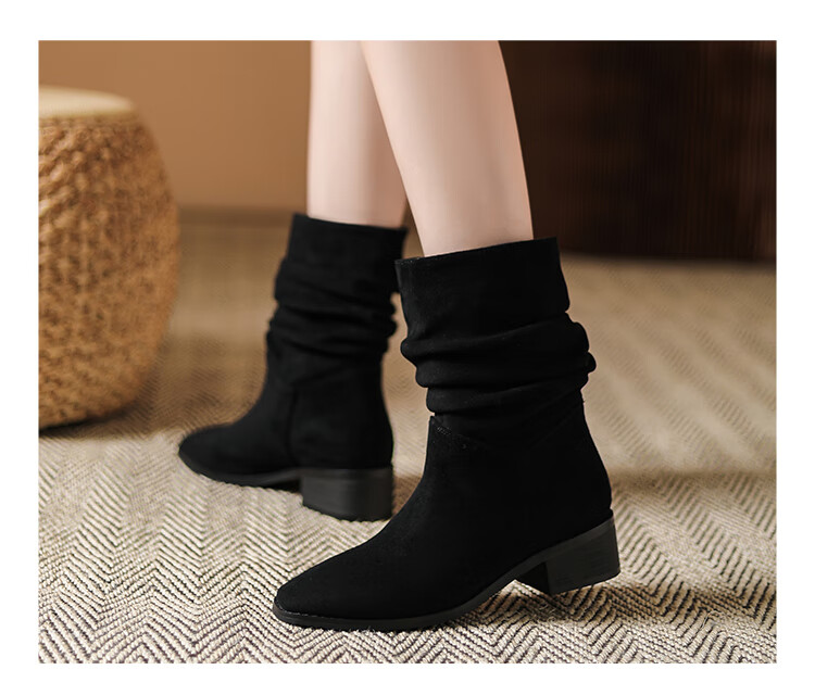 DAPHNE Western Cowgirl Boots for Women, Autumn And Winter Fashion Mid-Calf Chunky Boots, Retro Short Boots for Women, Khaki, Size 36 12