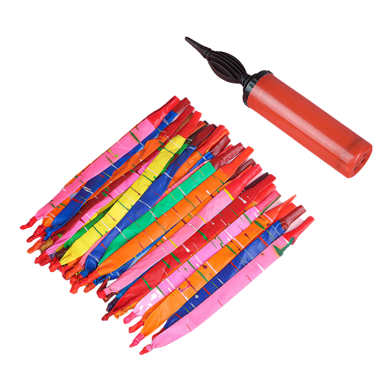 Jidukongjian Rocket Balloon Decoration Set for Photo Party, Birthday Scene, Long Strip Balloons That Make Noise, 50 Pieces + Pump