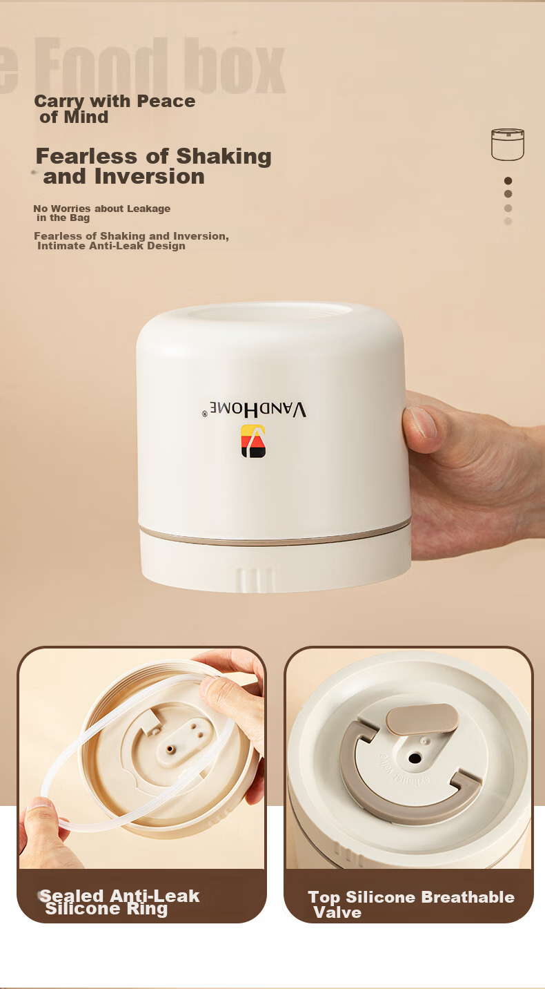 WORTHBUY 304 Stainless Steel Insulated Lunch Box, Microwave Safe, Soup Container, Portable Takeout Box, Rice Container, Beige, 800ML 8