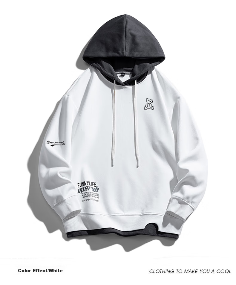 NASA MARVEL Sweatshirt for Men, Spring And Autumn Long-Sleeve T-Shirt, Hooded Faux Two-Piece Trendy Loose Casual Oversized Menswear, White, Size L 12